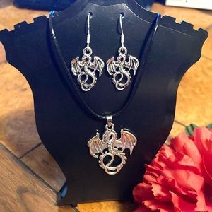 Handmade Dragon Silver Alloy Earrings and Necklace Combo Lot